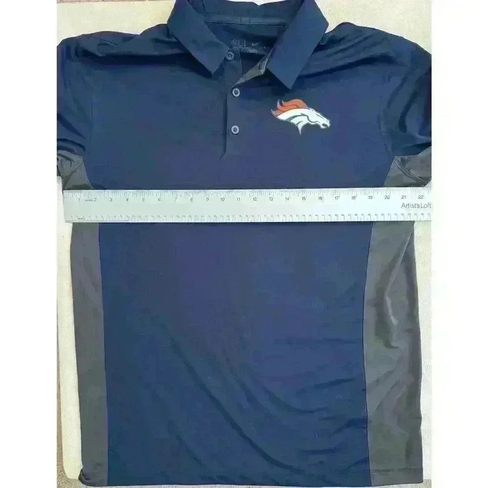 Nike NFL Broncos Men’s Polo size L Dry Fit Team Apparel Blue with Gray Denver - Picture 4 of 6